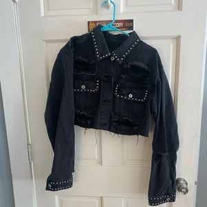 Black cropped studded jean jacket